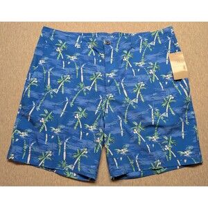 New PGA Tour Golf Shorts Mens 38 Royal Blue Drawstring Palm Tree Pattern